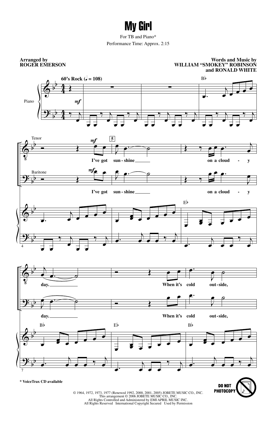 Learn to play The Temptations My Girl (arr. Roger Emerson) sheet music for TB Choir in minutes. Price: 3.9900$ The Temptations My Girl (arr. Roger Emerson) sheet music notes and chords arranged for TB Choir