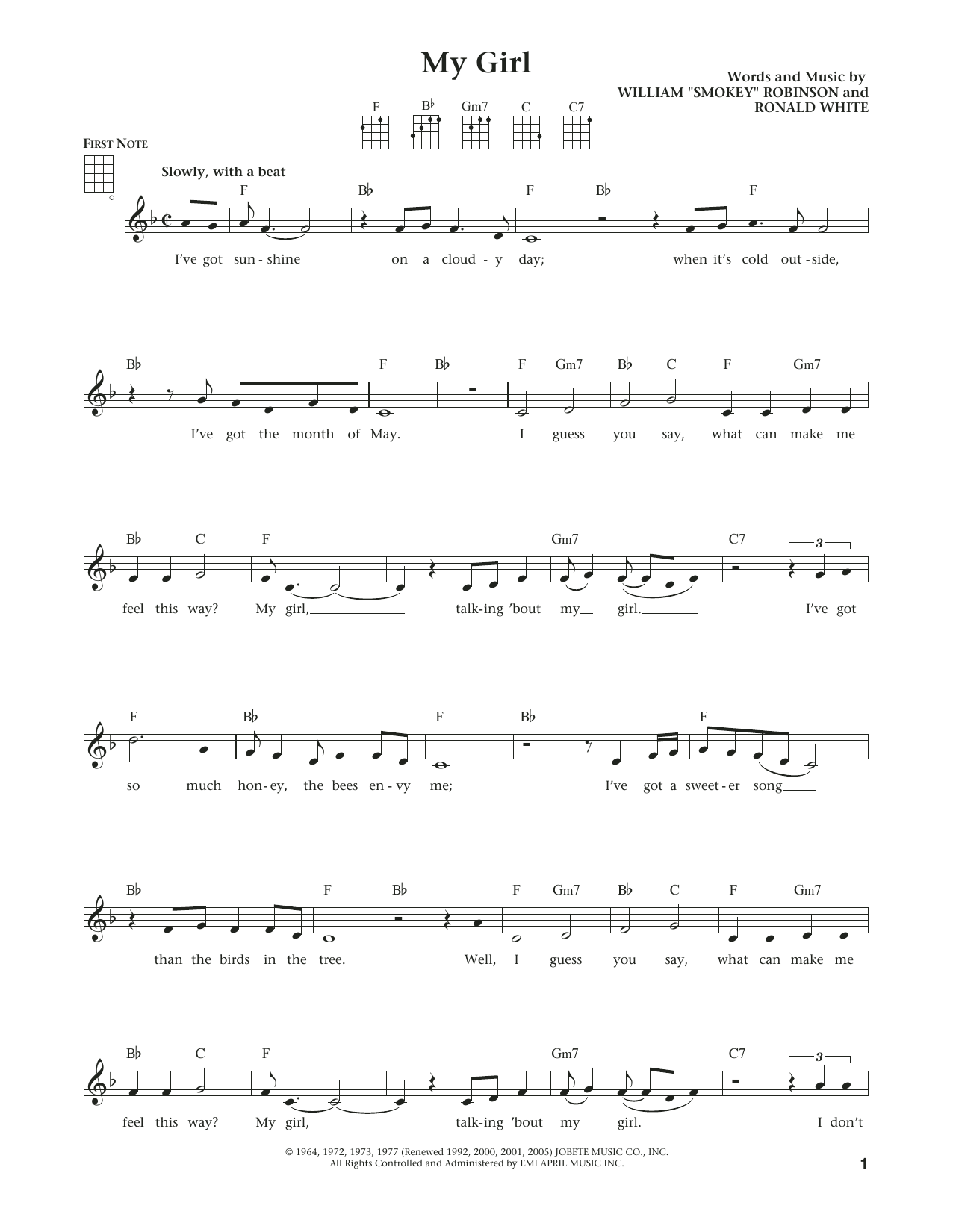 Learn to play The Temptations My Girl (from The Daily Ukulele) (arr. Liz and Jim Beloff) sheet music for Ukulele in minutes. Price: 5.9900$ The Temptations My Girl (from The Daily Ukulele) (arr. Liz and Jim Beloff) sheet music notes and chords arranged for Ukulele