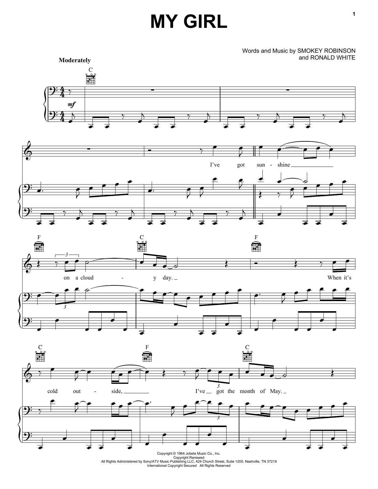 The Temptations My Girl sheet music notes and chords. Download Printable PDF.