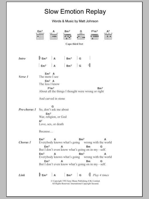 Learn to play The The Slow Emotion Replay sheet music for Guitar Chords/Lyrics in minutes. Price: 4.4900$ The The Slow Emotion Replay sheet music notes and chords arranged for Guitar Chords/Lyrics