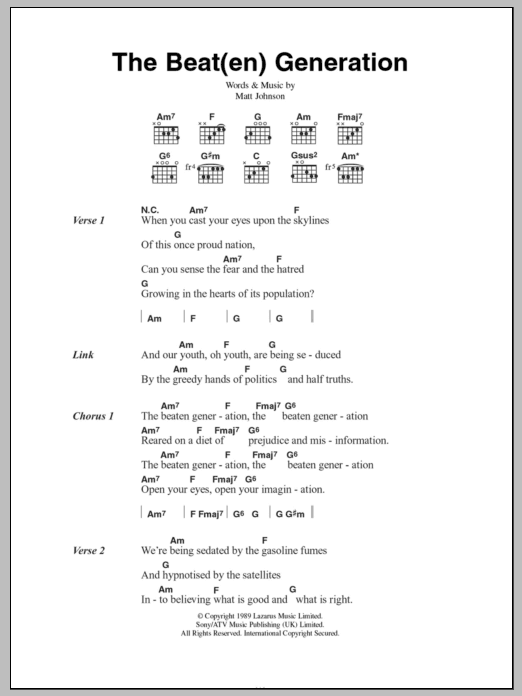 The The The Beat(en) Generation sheet music notes and chords arranged for Guitar Chords/Lyrics