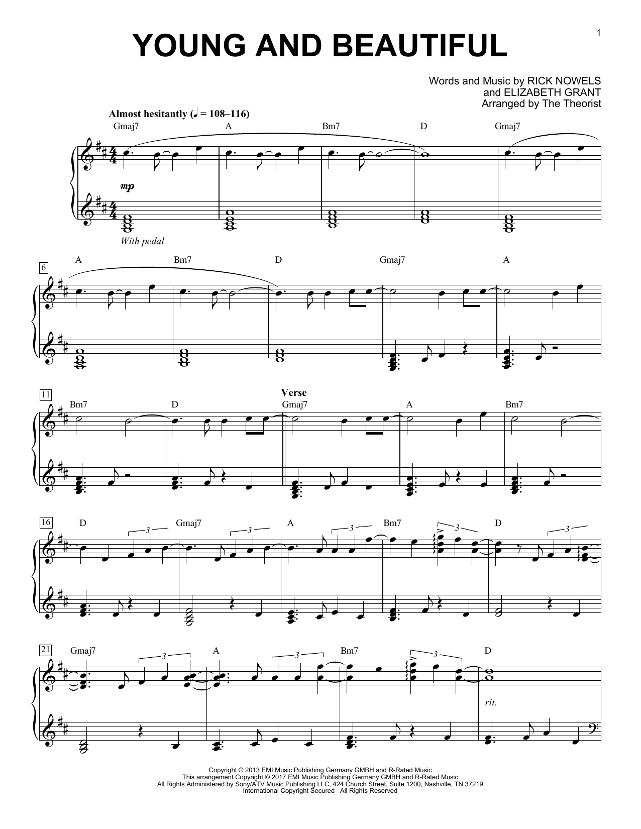 The Theorist Young And Beautiful sheet music notes and chords. Download Printable PDF.