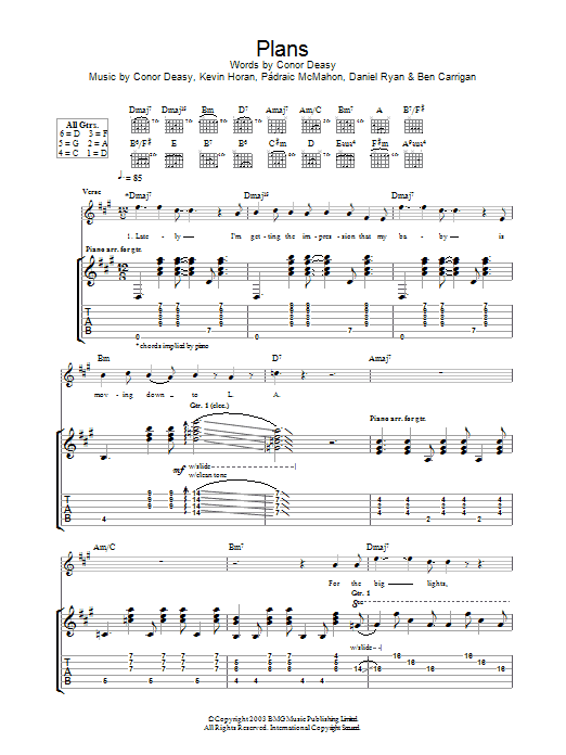 Learn to play The Thrills Plans sheet music for Guitar Tab in minutes. Price: 7.8900$ The Thrills Plans sheet music notes and chords arranged for Guitar Tab