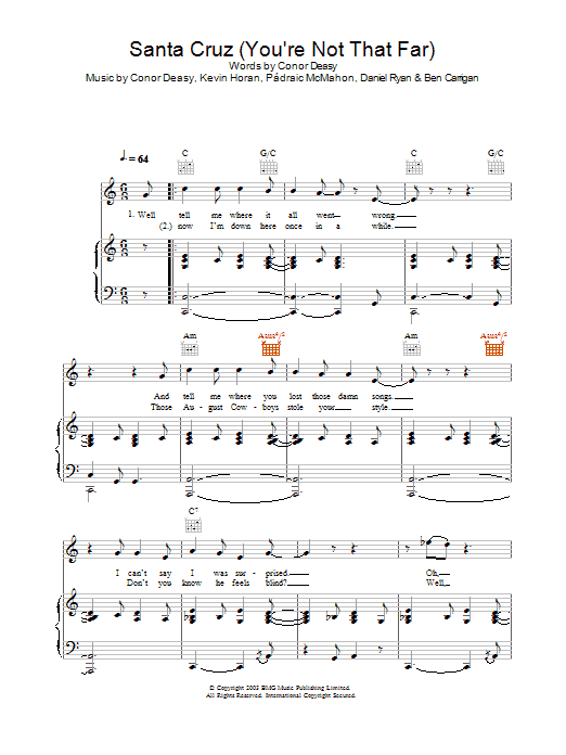 Learn to play The Thrills Santa Cruz (You're Not That Far) sheet music for Guitar Tab in minutes. Price: 7.8900$ The Thrills Santa Cruz (You're Not That Far) sheet music notes and chords arranged for Guitar Tab