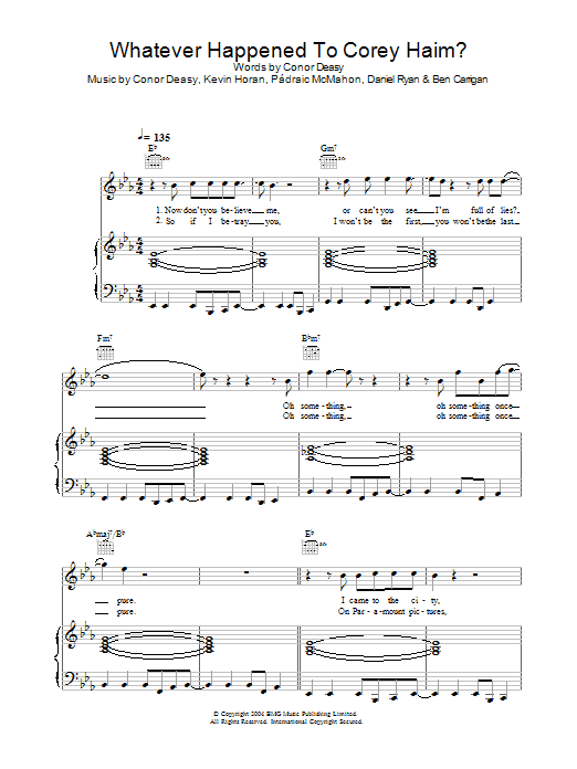 Learn to play The Thrills Whatever Happened To Corey Haim? sheet music for Piano, Vocal & Guitar Chords in minutes. Price: 7.8900$ The Thrills Whatever Happened To Corey Haim? sheet music notes and chords arranged for Piano, Vocal & Guitar Chords