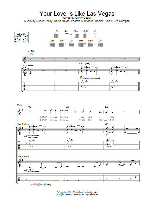 Learn to play The Thrills Your Love Is Like Las Vegas sheet music for Guitar Tab in minutes. Price: 7.8900$ The Thrills Your Love Is Like Las Vegas sheet music notes and chords arranged for Guitar Tab