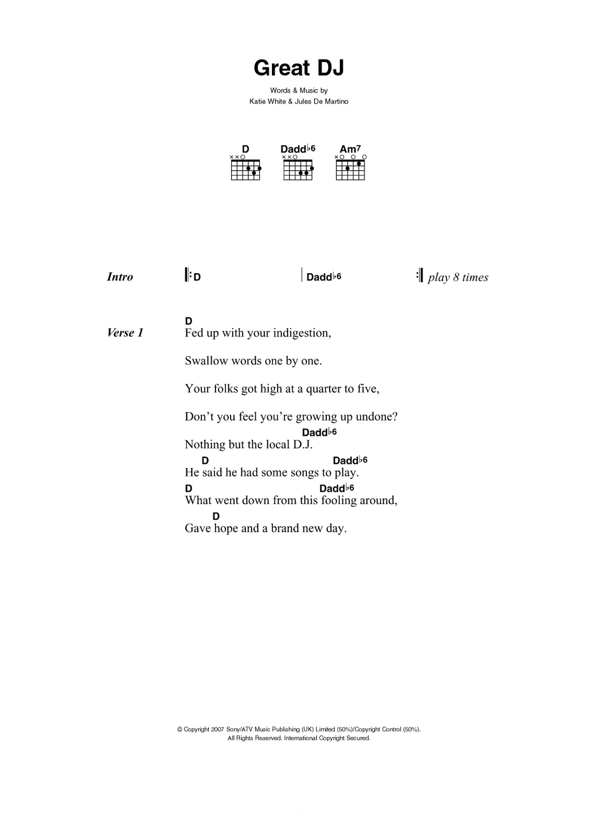 Learn to play The Ting Tings Great DJ sheet music for Guitar Chords/Lyrics in minutes. Price: 4.4900$ The Ting Tings Great DJ sheet music notes and chords arranged for Guitar Chords/Lyrics