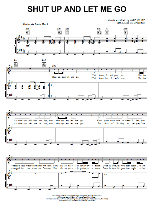 Learn to play The Ting Tings Shut Up And Let Me Go sheet music for Piano, Vocal & Guitar Chords in minutes. Price: 7.8900$ The Ting Tings Shut Up And Let Me Go sheet music notes and chords arranged for Piano, Vocal & Guitar Chords