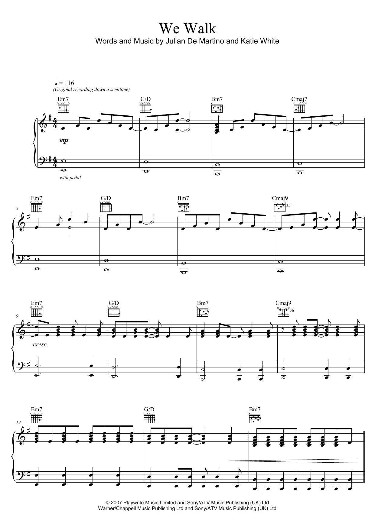Learn to play The Ting Tings We Walk sheet music for Piano, Vocal & Guitar Chords (Right-Hand Melody) in minutes. Price: 6.9900$ The Ting Tings We Walk sheet music notes and chords arranged for Piano, Vocal & Guitar Chords (Right-Hand Melody)