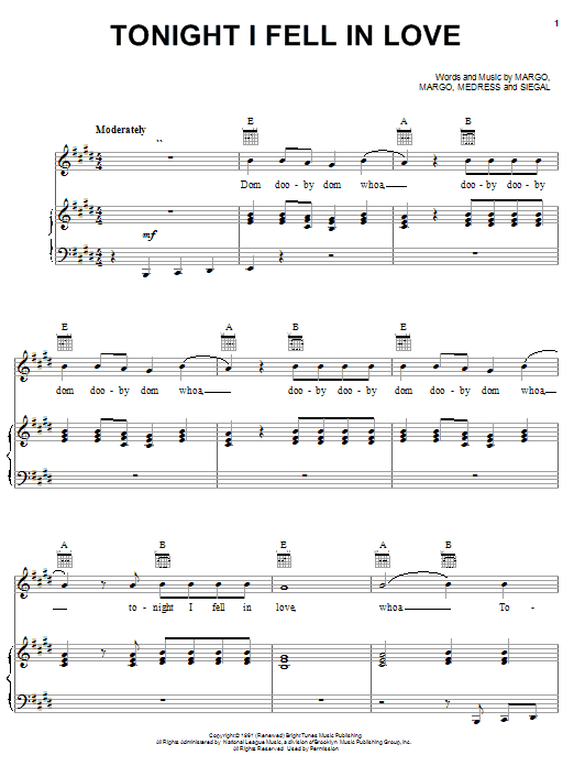 The Tokens Tonight I Fell In Love sheet music notes and chords. Download Printable PDF.