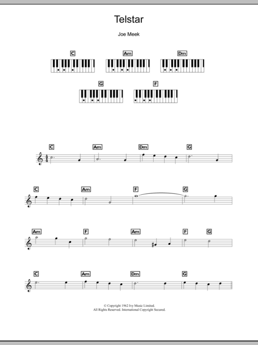 Learn to play The Tornados Telstar sheet music for Piano Solo in minutes. Price: 7.8900$ The Tornados Telstar sheet music notes and chords arranged for Piano Solo