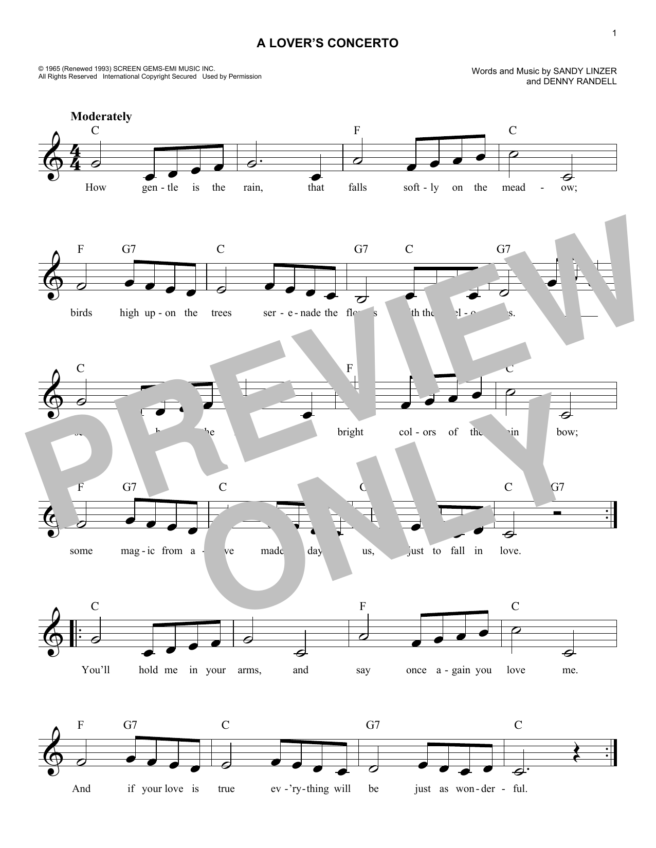 The Toys A Lover's Concerto sheet music notes and chords. Download Printable PDF.