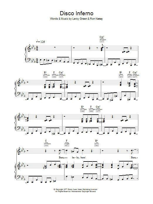 The Trammps Disco Inferno sheet music notes and chords. Download Printable PDF.