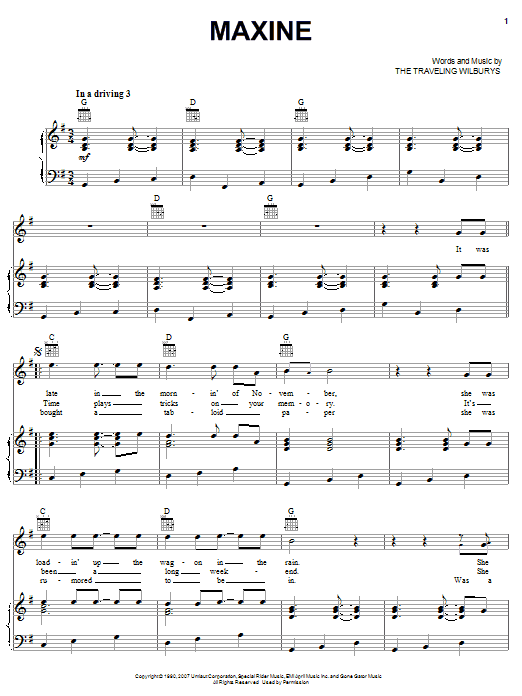 Learn to play The Traveling Wilburys Maxine sheet music for Piano, Vocal & Guitar Chords (Right-Hand Melody) in minutes. Price: 7.8900$ The Traveling Wilburys Maxine sheet music notes and chords arranged for Piano, Vocal & Guitar Chords (Right-Hand Melody)