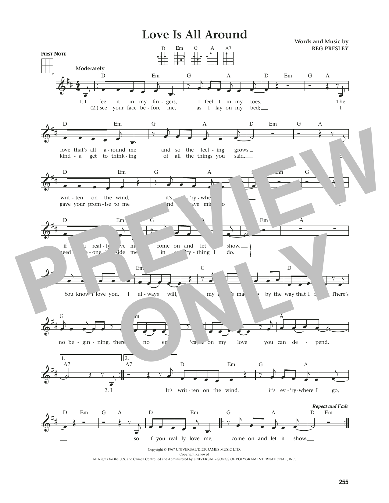 The Troggs Love Is All Around (from The Daily Ukulele) (arr. Jim Beloff) sheet music notes and chords. Download Printable PDF.