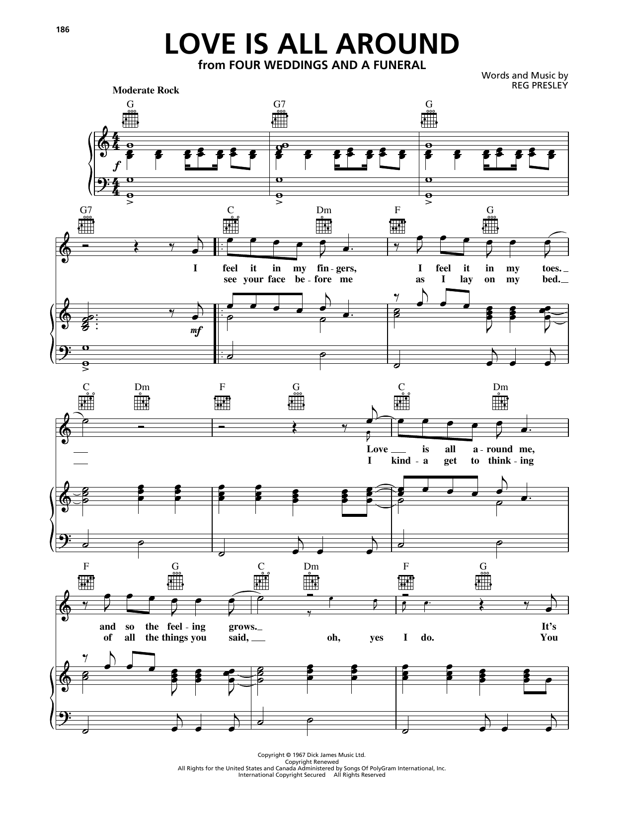 The Troggs Love Is All Around sheet music notes and chords. Download Printable PDF.