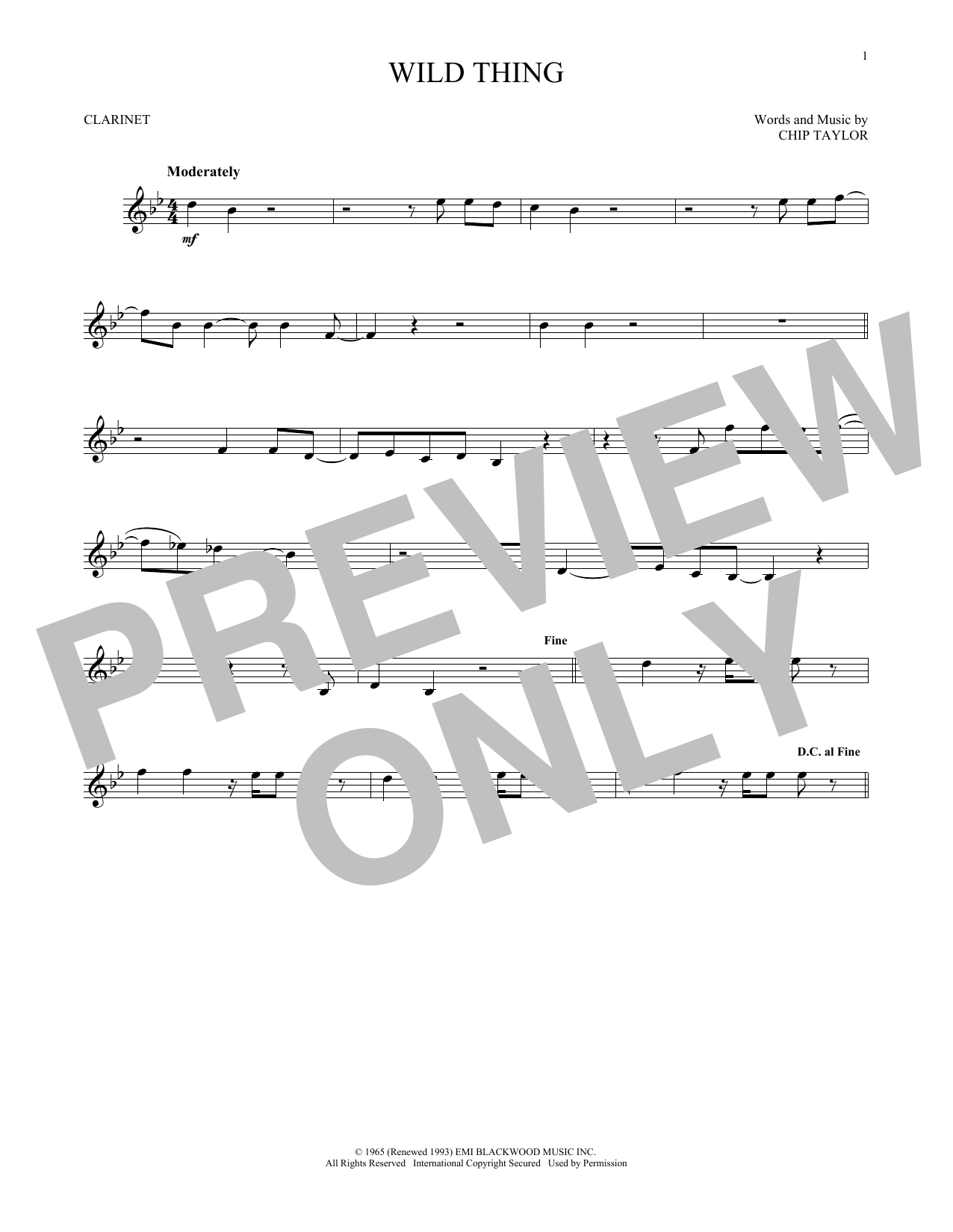 The Troggs Wild Thing sheet music notes and chords arranged for Violin Solo