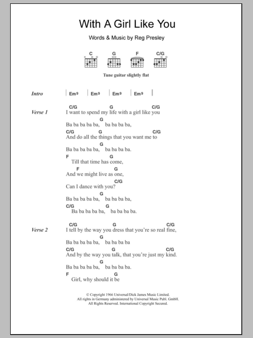 Learn to play The Troggs With A Girl Like You sheet music for Piano Chords/Lyrics in minutes. Price: 4.4900$ The Troggs With A Girl Like You sheet music notes and chords arranged for Piano Chords/Lyrics