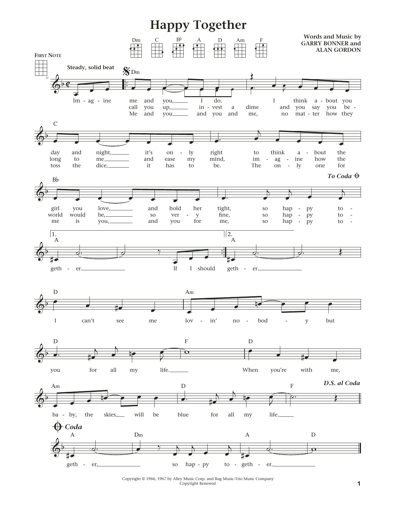 Learn to play The Turtles Happy Together (from The Daily Ukulele) (arr. Liz and Jim Beloff) sheet music for Ukulele in minutes. Price: 5.9900$ The Turtles Happy Together (from The Daily Ukulele) (arr. Liz and Jim Beloff) sheet music notes and chords arranged for Ukulele