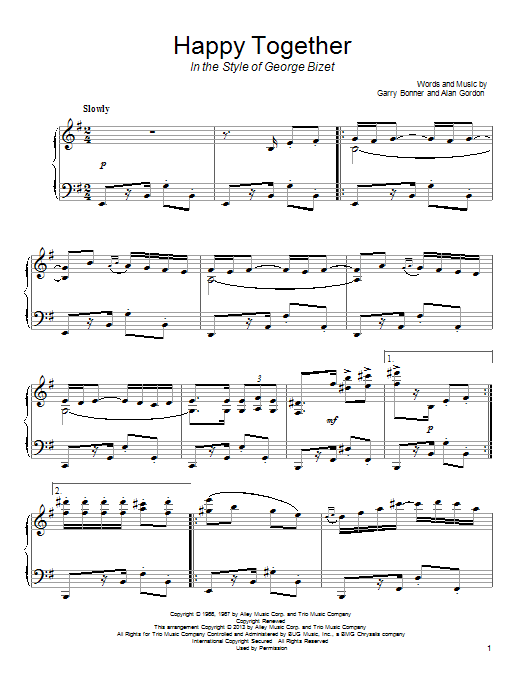 Learn to play The Turtles Happy Together sheet music for Piano Solo in minutes. Price: 7.8900$ The Turtles Happy Together sheet music notes and chords arranged for Piano Solo