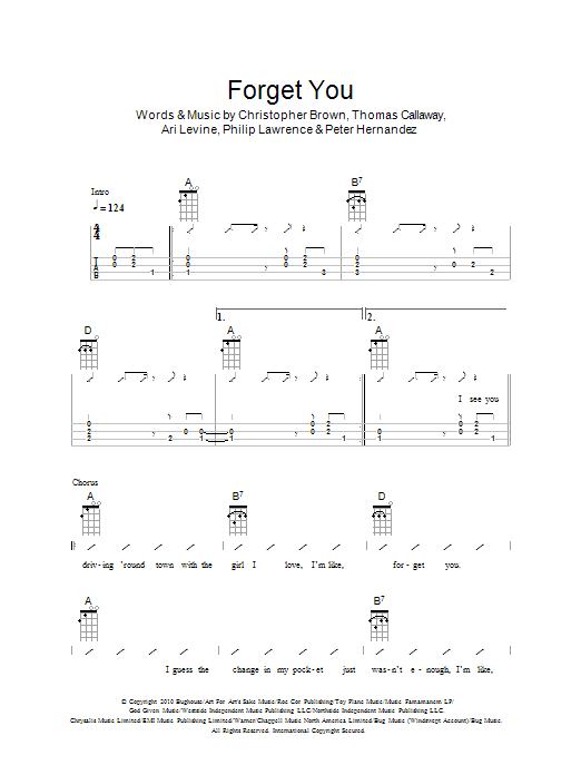 Learn to play The Ukuleles Forget You sheet music for Ukulele Chords/Lyrics in minutes. Price: 4.4900$ The Ukuleles Forget You sheet music notes and chords arranged for Ukulele Chords/Lyrics