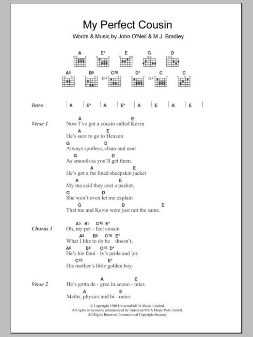 The Undertones My Perfect Cousin sheet music notes and chords. Download Printable PDF.