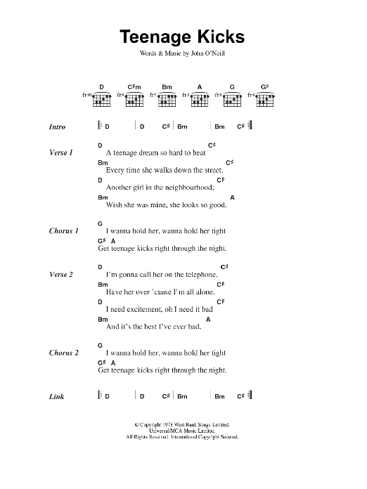 The Undertones Teenage Kicks sheet music notes and chords. Download Printable PDF.