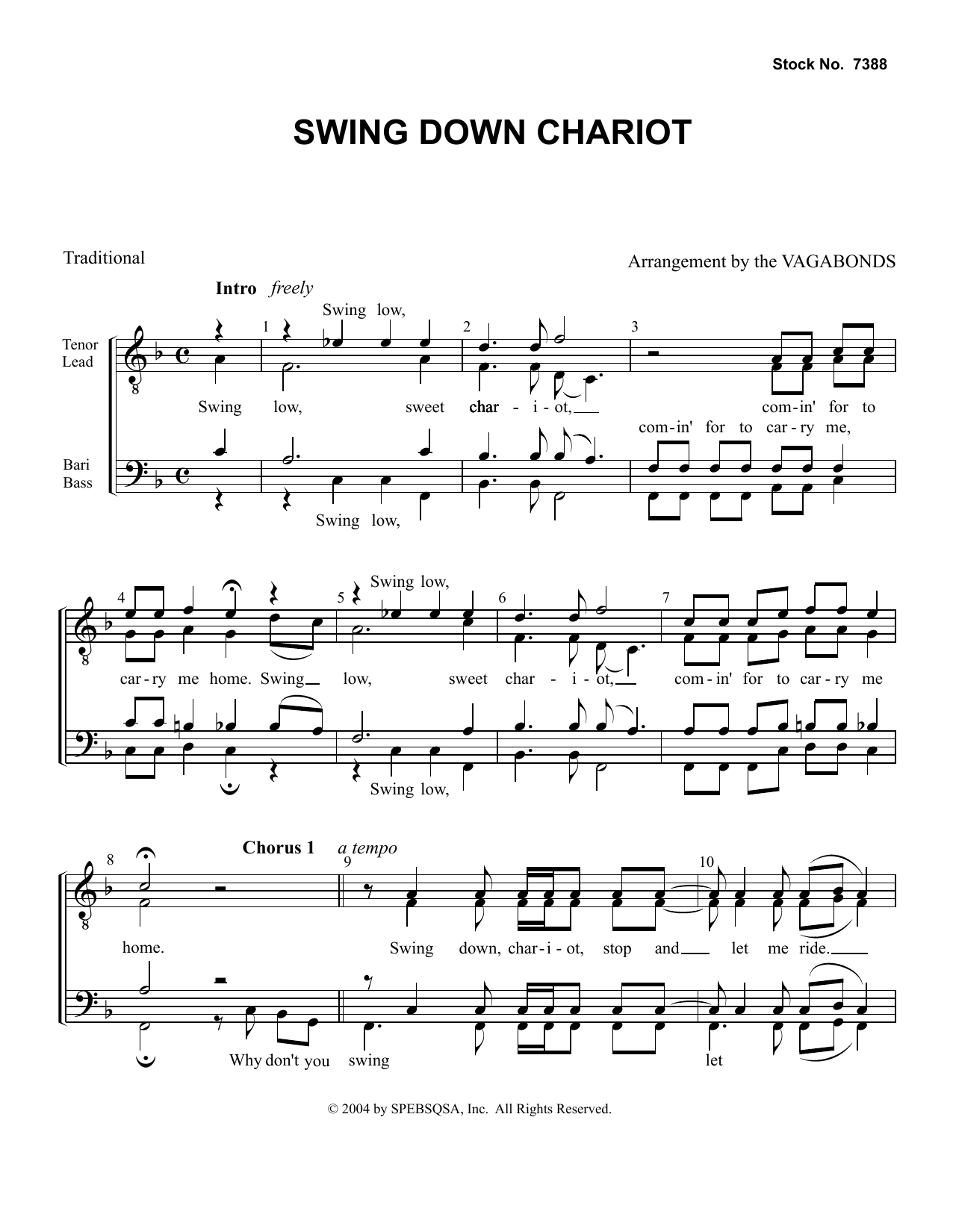 Learn to play The Vagabonds Swing Down Chariot (arr. The Vagabonds) sheet music for TTBB Choir in minutes. Price: 3.9900$ The Vagabonds Swing Down Chariot (arr. The Vagabonds) sheet music notes and chords arranged for TTBB Choir