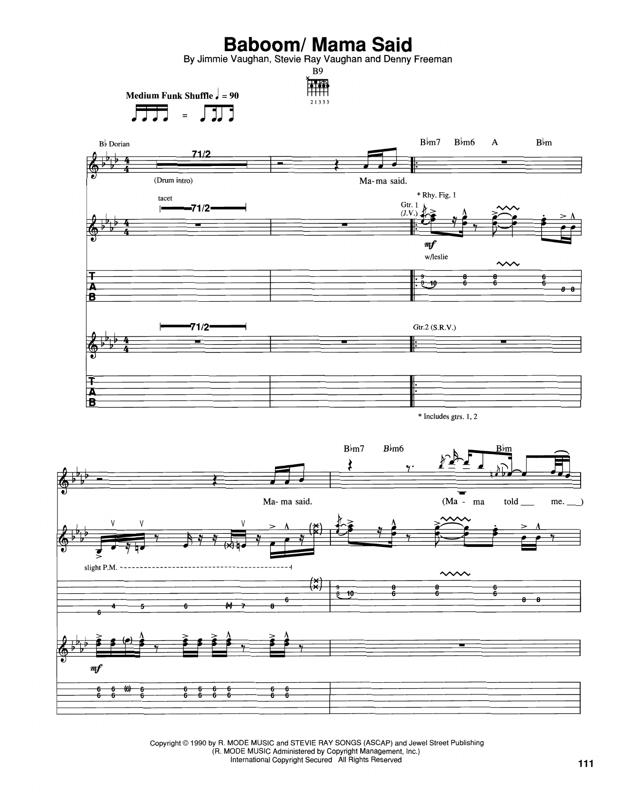 Learn to play The Vaughan Brothers Baboom/Mama Said sheet music for Guitar Tab in minutes. Price: 7.8900$ The Vaughan Brothers Baboom/Mama Said sheet music notes and chords arranged for Guitar Tab