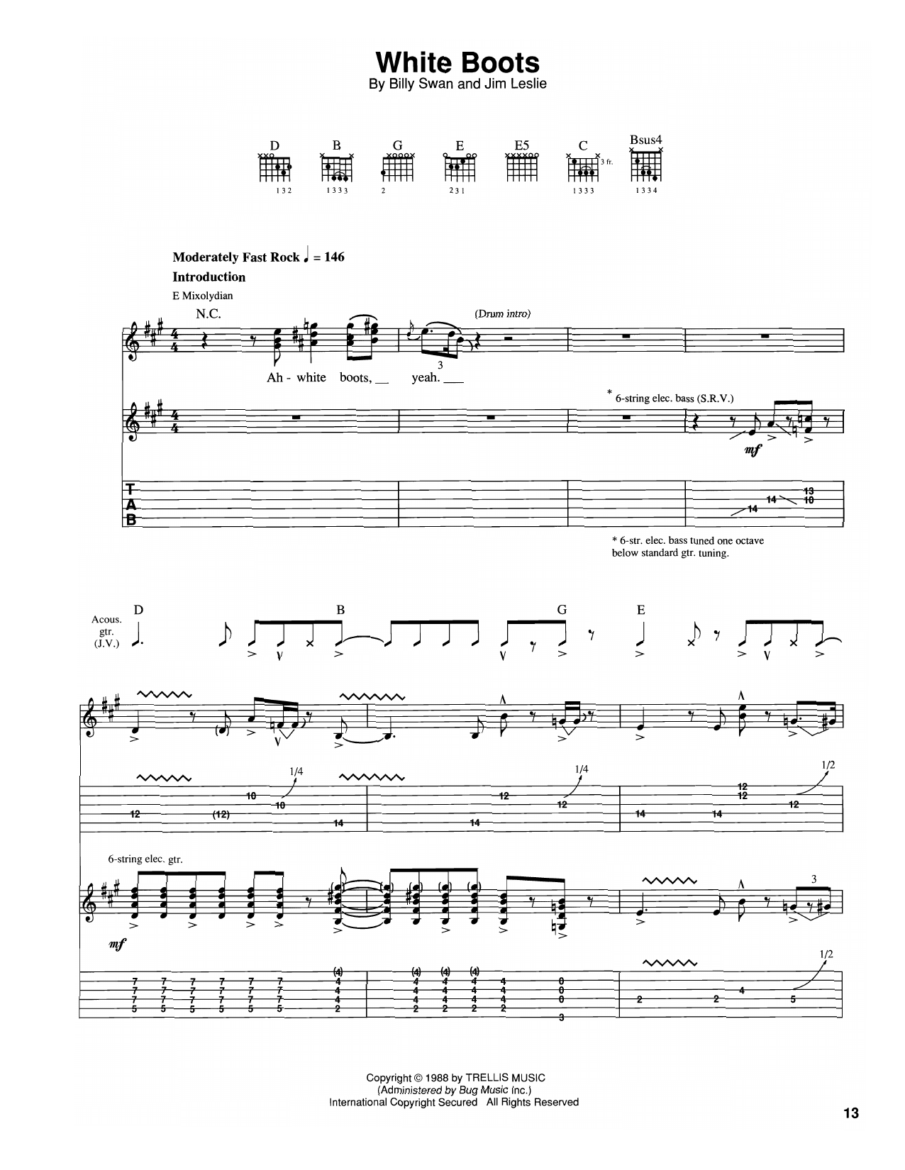 Learn to play The Vaughan Brothers White Boots sheet music for Guitar Tab in minutes. Price: 7.8900$ The Vaughan Brothers White Boots sheet music notes and chords arranged for Guitar Tab