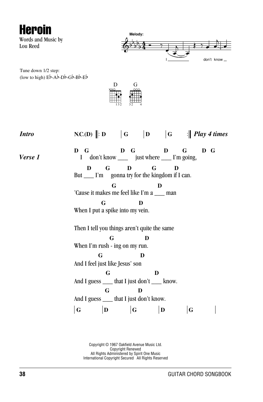 The Velvet Underground Heroin sheet music notes and chords. Download Printable PDF.