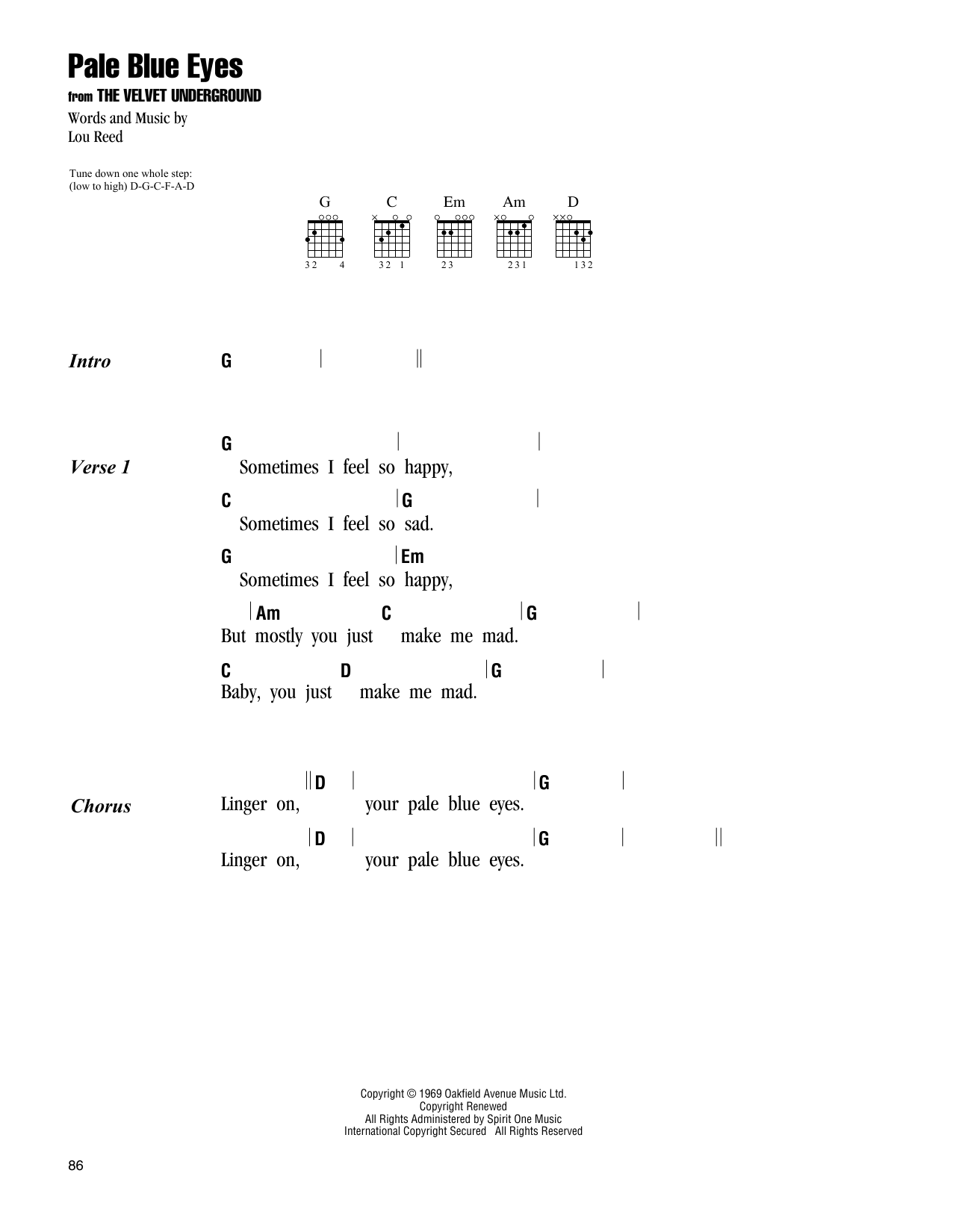 The Velvet Underground Pale Blue Eyes sheet music notes and chords. Download Printable PDF.