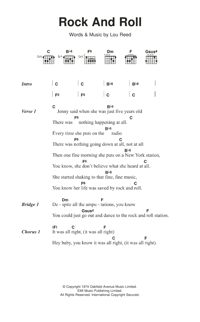 The Velvet Underground Rock And Roll sheet music notes and chords. Download Printable PDF.