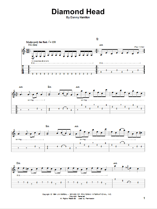 The Ventures Diamond Head sheet music notes and chords. Download Printable PDF.