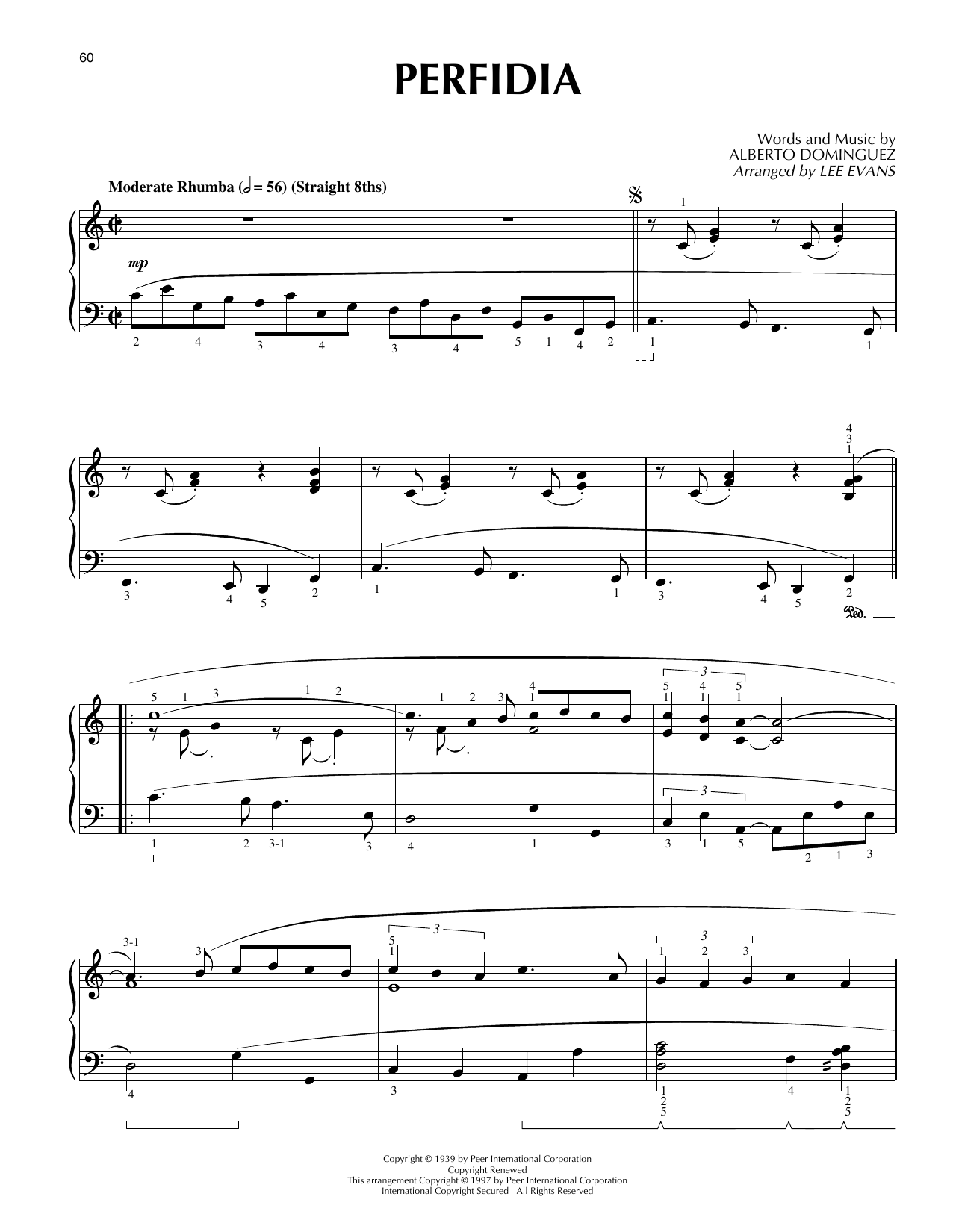 The Ventures Perfidia (arr. Lee Evans) sheet music notes and chords arranged for Piano Solo