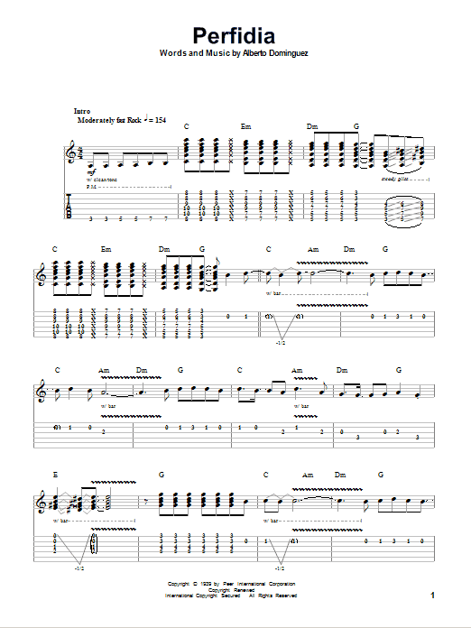 The Ventures Perfidia sheet music notes and chords. Download Printable PDF.