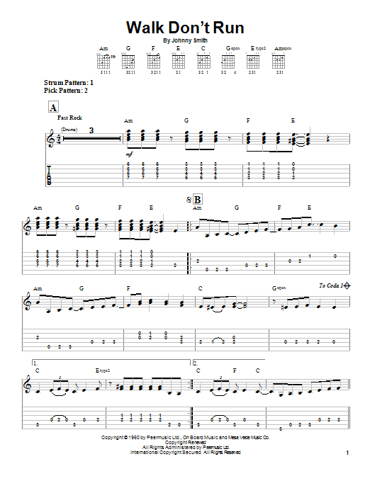 The Ventures Walk Don't Run sheet music notes and chords. Download Printable PDF.