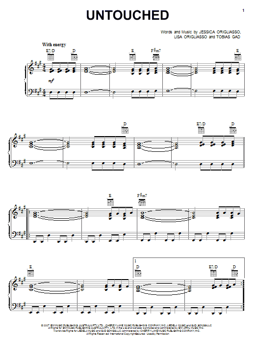 The Veronicas Untouched sheet music notes and chords arranged for Piano, Vocal & Guitar Chords (Right-Hand Melody)