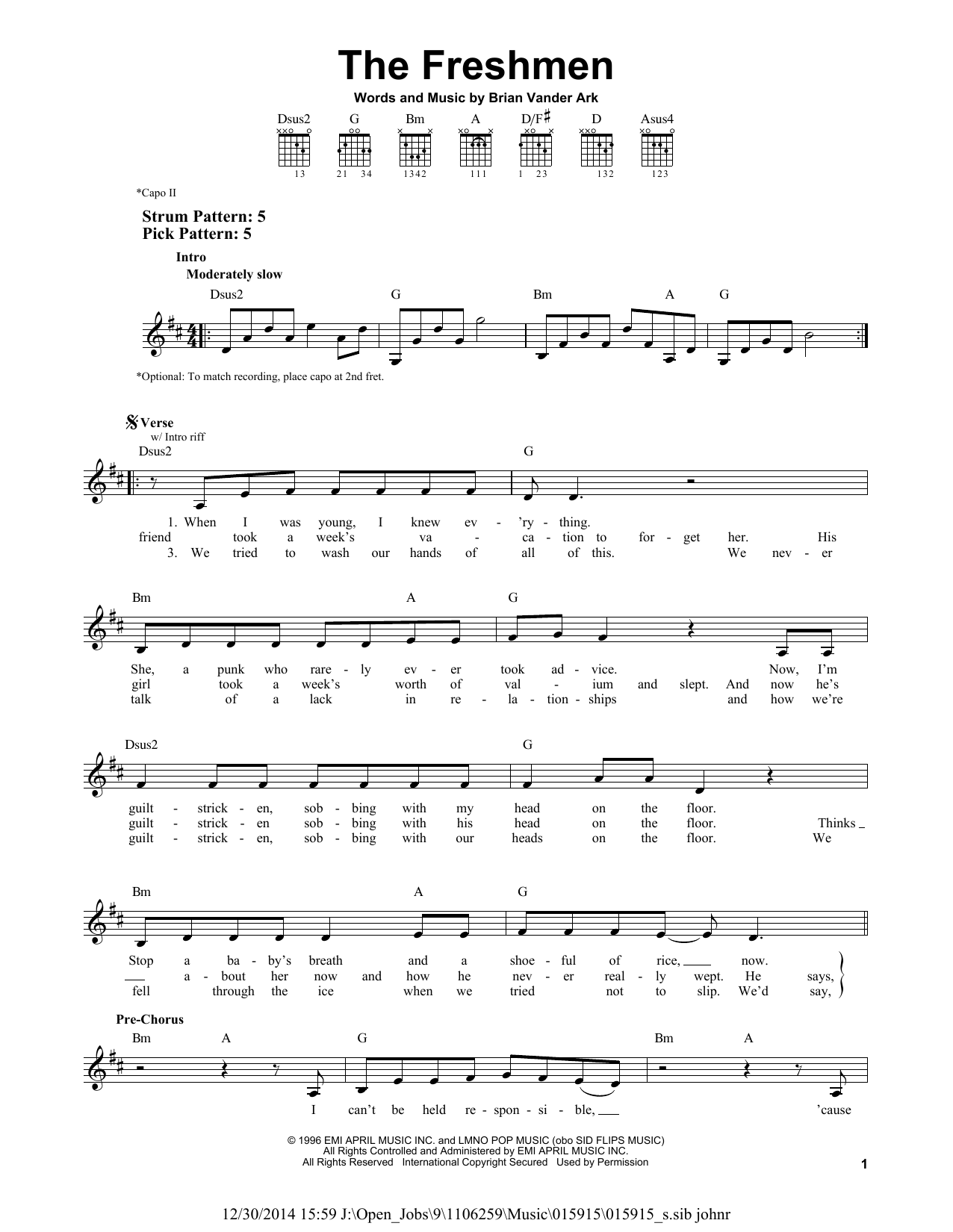 The Verve Pipe The Freshmen sheet music notes and chords. Download Printable PDF.