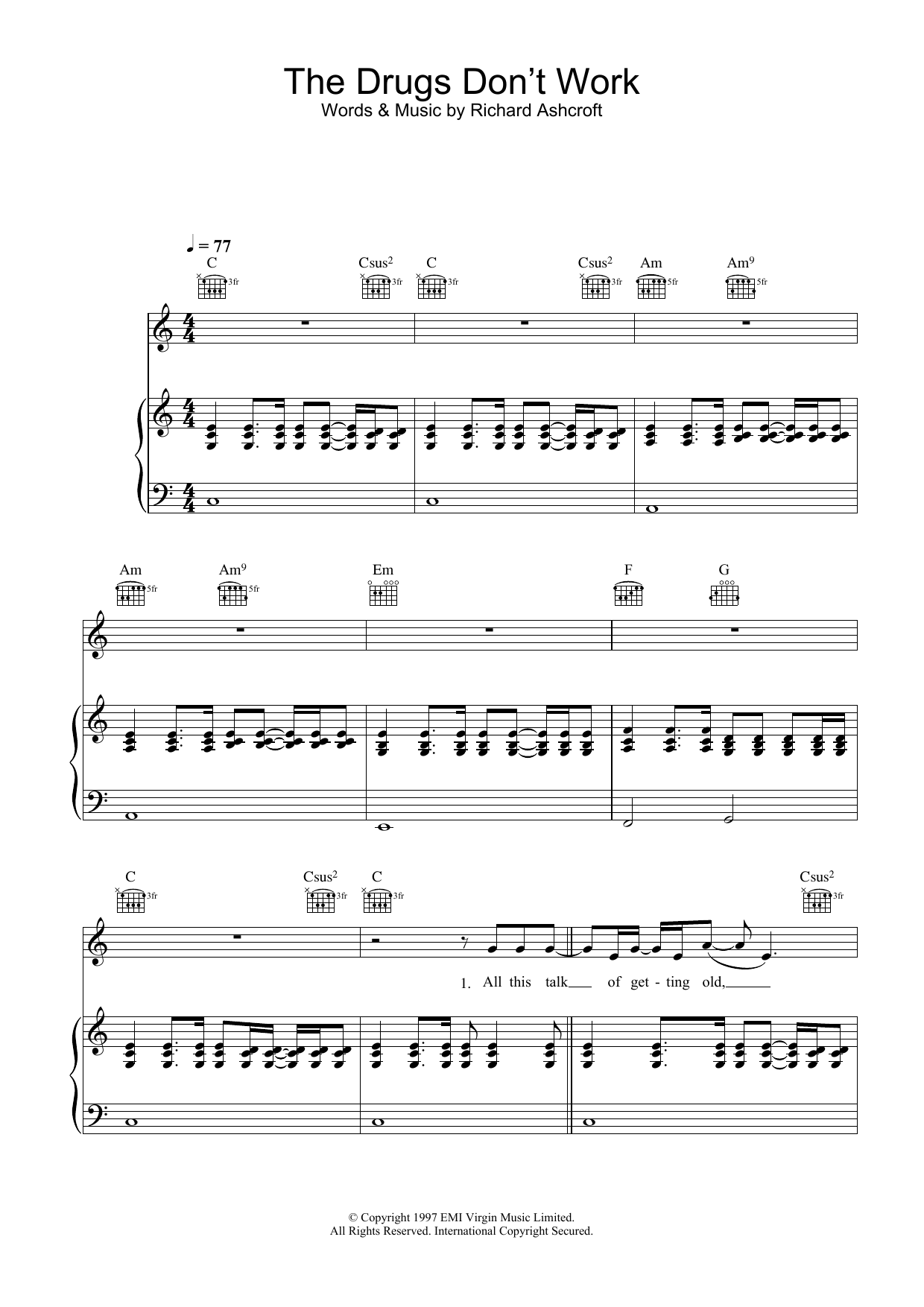 Learn to play The Verve The Drugs Don't Work sheet music for Guitar Chords/Lyrics in minutes. Price: 4.4900$ The Verve The Drugs Don't Work sheet music notes and chords arranged for Guitar Chords/Lyrics