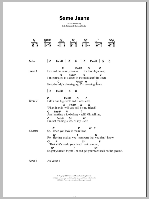 The View Same Jeans sheet music notes and chords. Download Printable PDF.