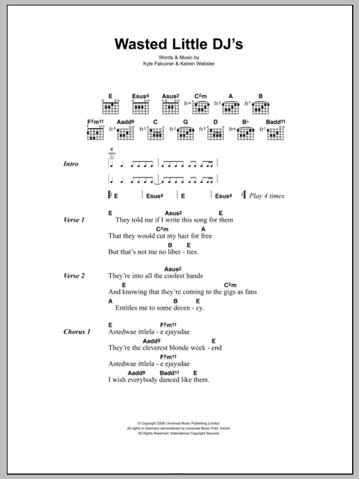Learn to play The View Wasted Little DJs sheet music for Guitar Chords/Lyrics in minutes. Price: 4.4900$ The View Wasted Little DJs sheet music notes and chords arranged for Guitar Chords/Lyrics