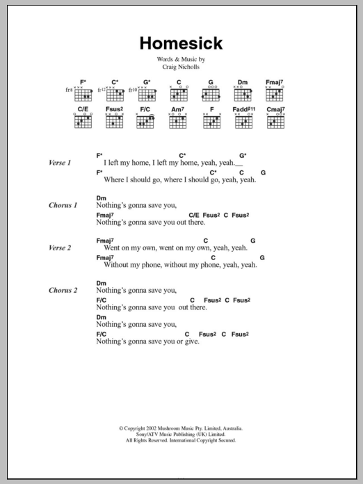 The Vines Homesick sheet music notes and chords. Download Printable PDF.