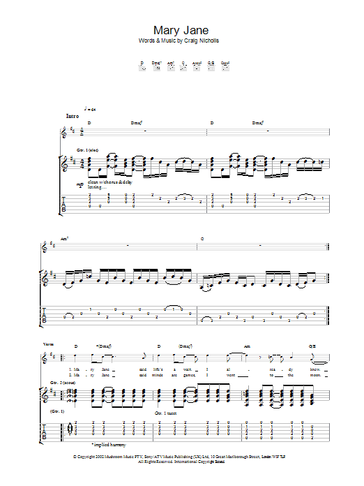 Learn to play The Vines Mary Jane sheet music for Guitar Tab in minutes. Price: 7.8900$ The Vines Mary Jane sheet music notes and chords arranged for Guitar Tab
