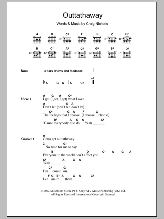 The Vines Outtathaway sheet music notes and chords. Download Printable PDF.