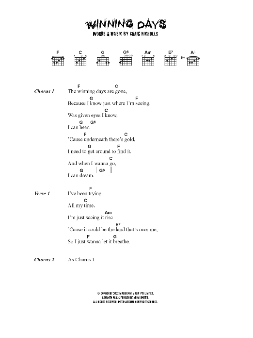 The Vines Winning Days sheet music notes and chords. Download Printable PDF.