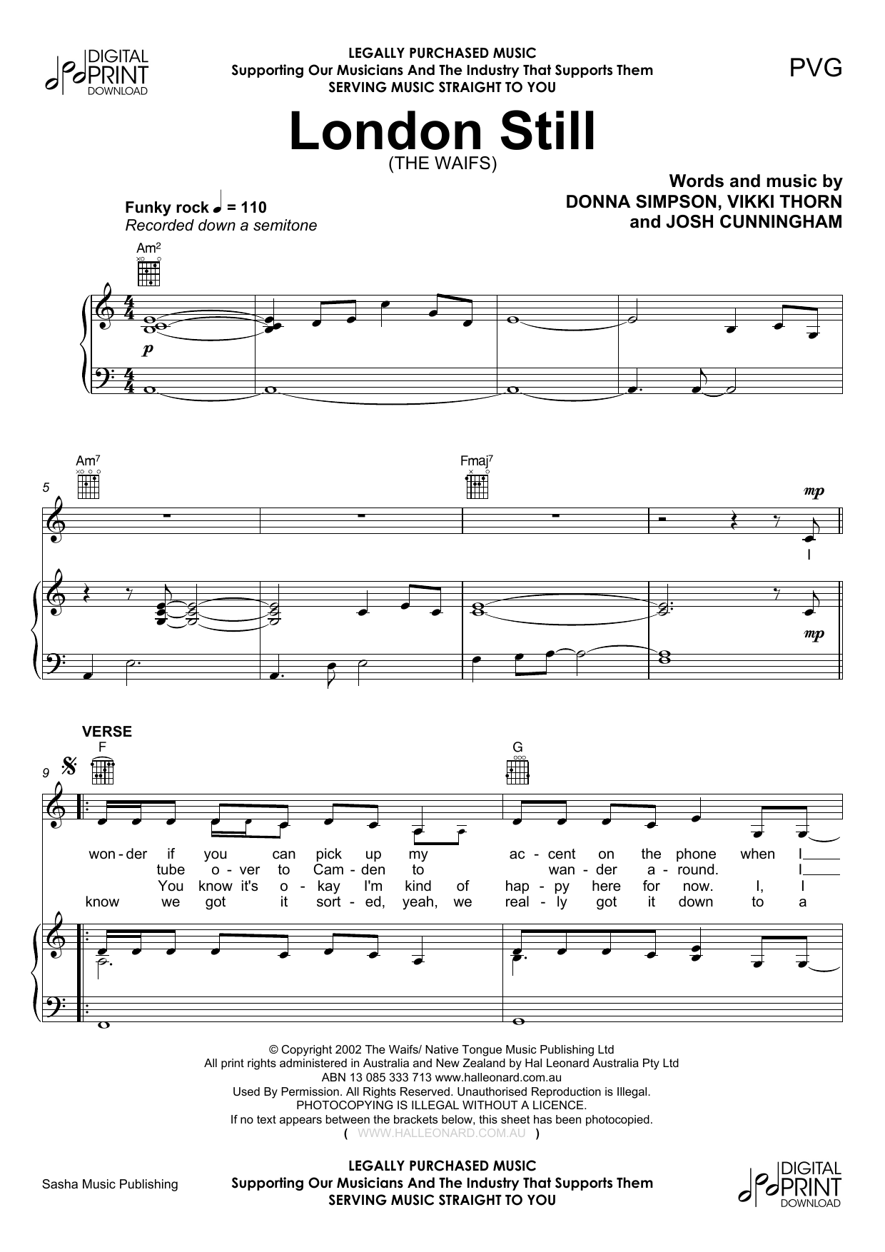 Learn to play The Waifs London Still sheet music for Piano, Vocal & Guitar Chords (Right-Hand Melody) in minutes. Price: 7.8900$ The Waifs London Still sheet music notes and chords arranged for Piano, Vocal & Guitar Chords (Right-Hand Melody)