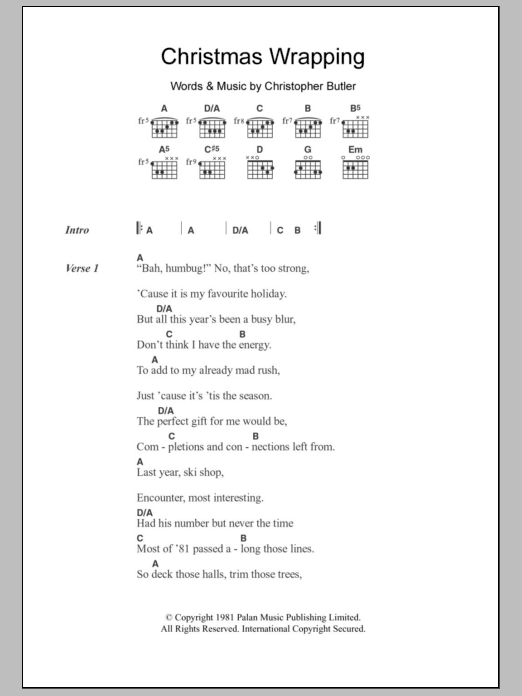 The Waitresses Christmas Wrapping sheet music notes and chords. Download Printable PDF.