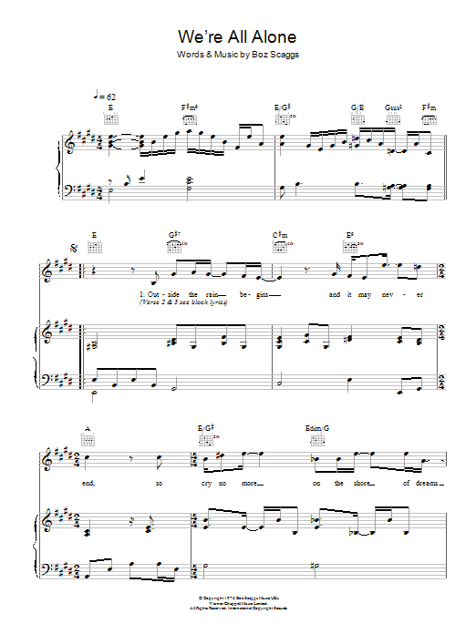 Learn to play The Walker Brothers We're All Alone sheet music for Piano, Vocal & Guitar Chords in minutes. Price: 7.8900$ The Walker Brothers We're All Alone sheet music notes and chords arranged for Piano, Vocal & Guitar Chords