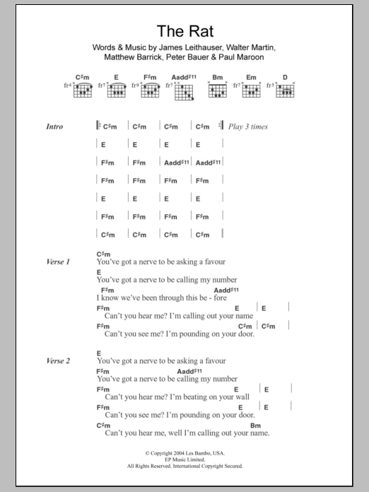 The Walkmen The Rat sheet music notes and chords. Download Printable PDF.